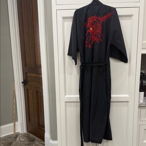 Daffodil Black Kimono with Red Dragon Embroidery. Vintage One Size. Unisex.